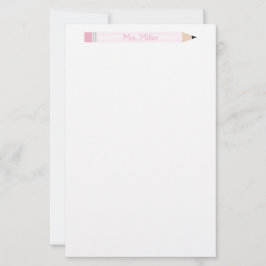 Gepersonaliseerde Roze Potlood Leraar Custom Briefpapier