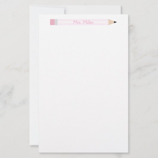 Gepersonaliseerde Roze Potlood Leraar Custom Briefpapier (Voorkant)