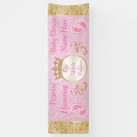 Gepersonaliseerde roze prinses Baby shower banner (Verticaal)