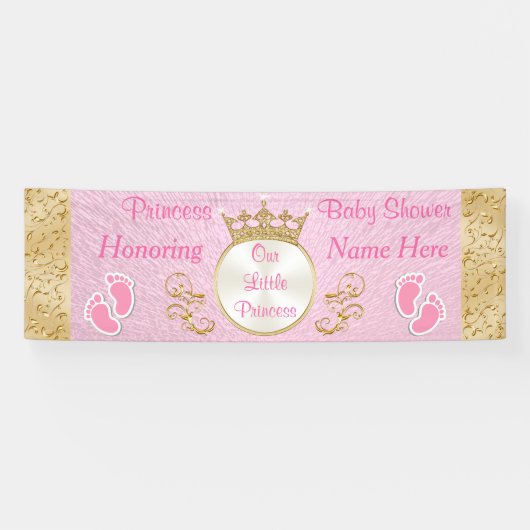Gepersonaliseerde roze prinses Baby shower banner (Horizontaal)