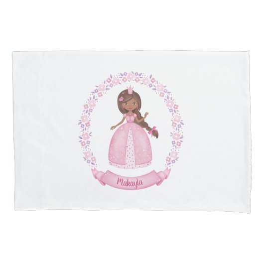 Gepersonaliseerde roze prinses Girl Pillowcase Kussensloop (Voorkant)