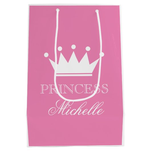Gepersonaliseerde roze prinses krooncadeau voor me medium cadeauzakje (Achterkant)