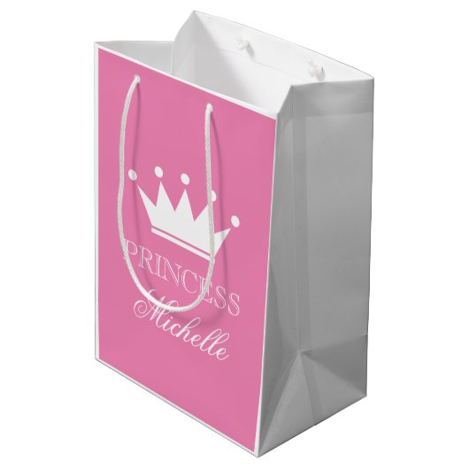 Gepersonaliseerde roze prinses krooncadeau voor me medium cadeauzakje (Achterkant Gekanteld)