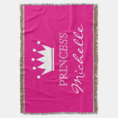 Gepersonaliseerde roze prinses kroondeken deken (Voorkant Verticaal)