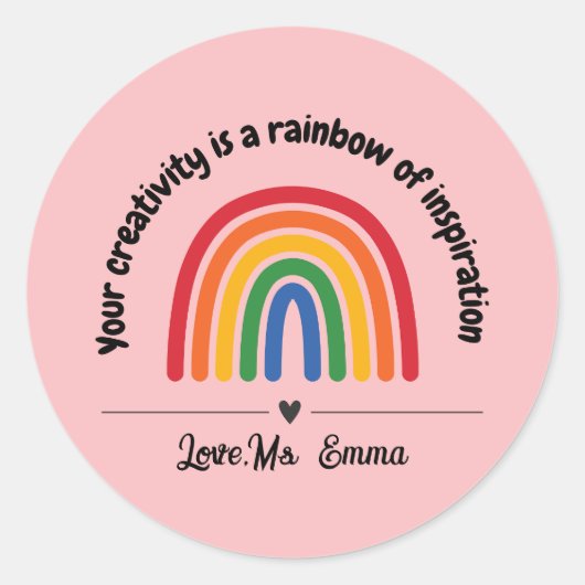 Gepersonaliseerde roze regenboog hart leraar belon ronde sticker (Voorkant)
