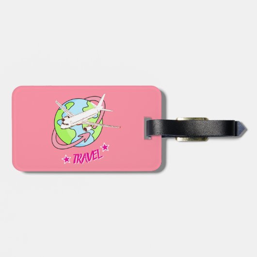 Gepersonaliseerde Roze Reizen Vliegtuig Bagagelabe Bagagelabel (Achterkant horizontaal)