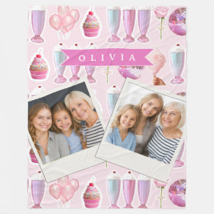 Gepersonaliseerde Roze Retro Milkshake Schattige C Fleece Deken