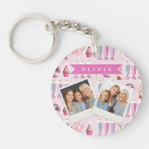 Gepersonaliseerde Roze Retro Milkshake Schattige C Sleutelhanger