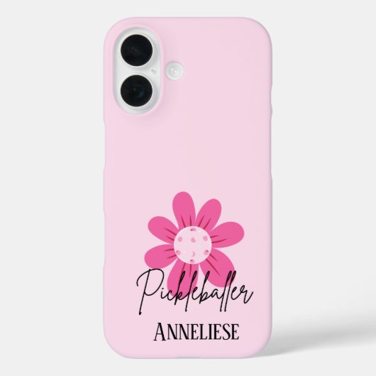 Gepersonaliseerde Roze Retro Pickleball Bloem Case-Mate iPhone Case (Achterkant)