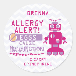 Gepersonaliseerde Roze Robot Ei Allergie Alert Ronde Sticker