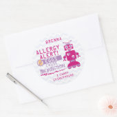 Gepersonaliseerde Roze Robot Ei Allergie Alert Ronde Sticker (Envelop)