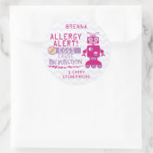 Gepersonaliseerde Roze Robot Ei Allergie Alert Ronde Sticker (Tas)