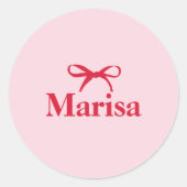 Gepersonaliseerde roze & rode boog naam ronde sticker (Voorkant)