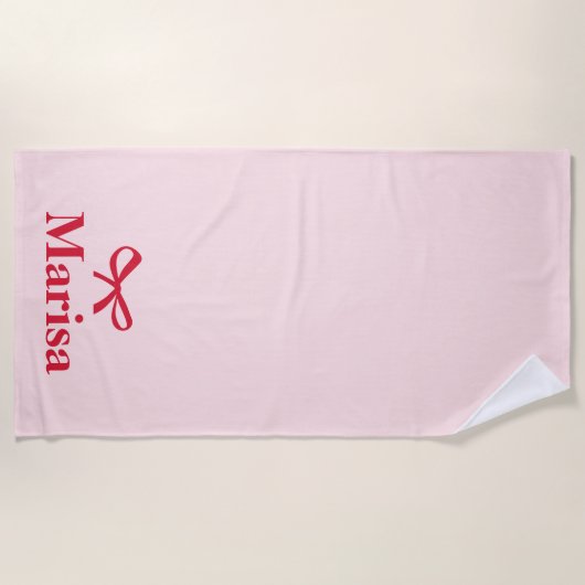 Gepersonaliseerde roze & rode boog naam strandlaken (Voorkant)