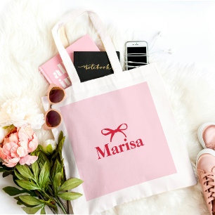 Gepersonaliseerde roze & rode boog naam tote bag