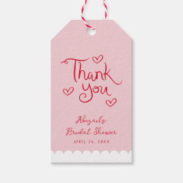 Gepersonaliseerde roze rode grillige dank u cadeaulabel