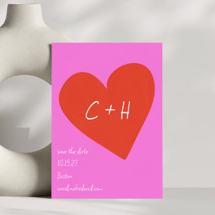 Gepersonaliseerde roze rode hart liefde koppels In Save The Date