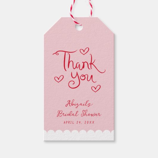 Gepersonaliseerde Roze Rode Whimsical Bedankt Cadeaulabel (Voorkant)