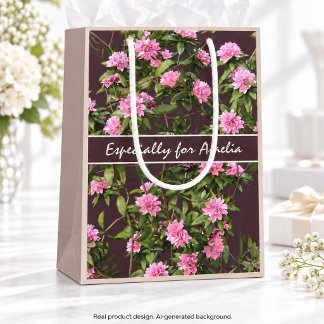 Gepersonaliseerde Roze Rododendron Bloemen Medium Cadeauzakje