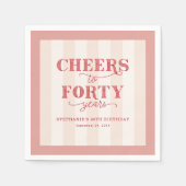 Gepersonaliseerde Roze Rood 40e Verjaardag Papier  Servet (Voorkant)