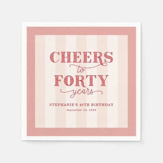 Gepersonaliseerde Roze Rood 40e Verjaardag Papier Servet (Voorkant)