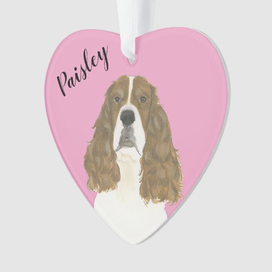 Gepersonaliseerde Roze Rood Wit Engels Springer Ornament (voorkant)