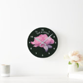 Gepersonaliseerde Roze Roos Bloem Ronde Klok (Huis)