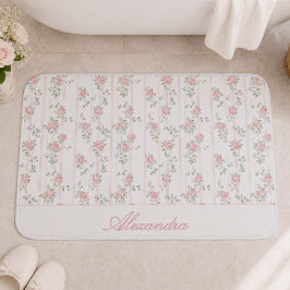 Gepersonaliseerde Roze Roos Bloemen Badmat