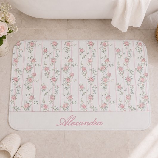 Gepersonaliseerde Roze Roos Bloemen Badmat