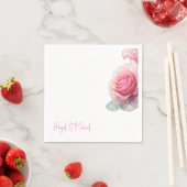 Gepersonaliseerde Roze Roos Bloemen Trouwcocktail Servet (Insitu)