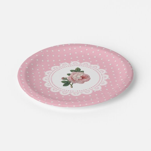 Gepersonaliseerde roze  Roos papier Borden Papieren Bordje (Gekanteld)