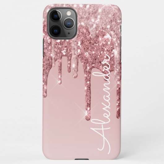 Gepersonaliseerde Roze Roségoud Druppelende Glitte iPhone Hoesje (Achterkant)