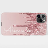 Gepersonaliseerde Roze Roségoud Druppelende Glitte iPhone Hoesje (Achterkant horizontaal)