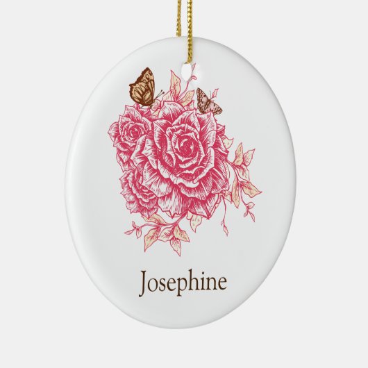 Gepersonaliseerde  Roze Roze Bloem Butterf Keramisch Ornament (Rechts)