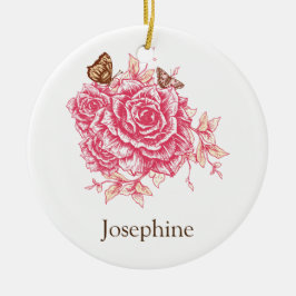 Gepersonaliseerde  Roze Roze Bloem Butterf Keramisch Ornament