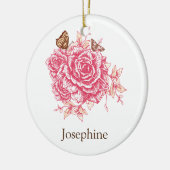 Gepersonaliseerde  Roze Roze Bloem Butterf Keramisch Ornament (Links)
