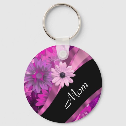 Gepersonaliseerde roze roze bloem sleutelhanger (Voorkant)