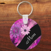 Gepersonaliseerde roze roze bloem sleutelhanger (Voorkant)