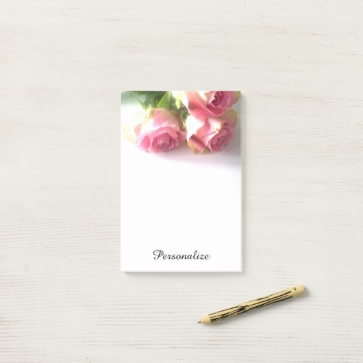 Gepersonaliseerde roze roze bouquet foto Post it n Post-it® Notes (Op bureau)