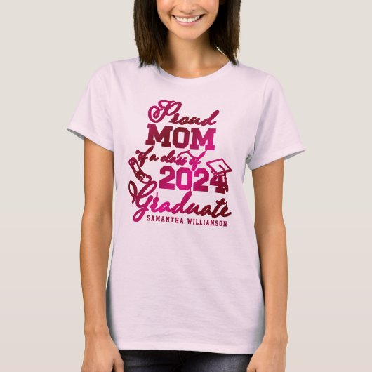 Gepersonaliseerde roze roze moeder van 2023 Afstud T-shirt (Voorkant)