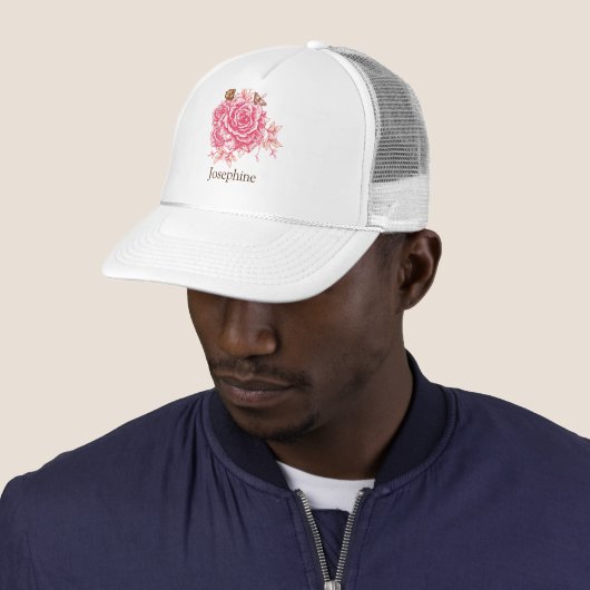 Gepersonaliseerde  Roze Roze Vlinder Bloemen Trucker Pet (In situ)