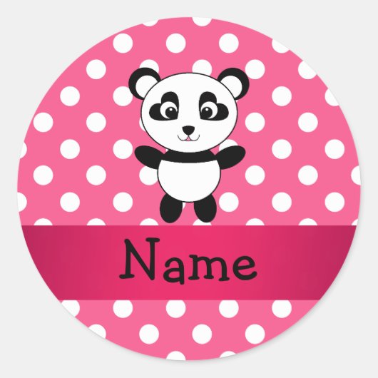 Gepersonaliseerde roze roze witte poka dots ronde sticker (Voorkant)