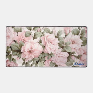 Gepersonaliseerde Roze Rozen Bloemen Desk Mat