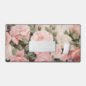 Gepersonaliseerde Roze Rozen Bloemen Desk Mat (Keyboard & Muis)