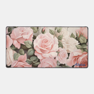 Gepersonaliseerde Roze Rozen Bloemen Desk Mat