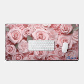 Gepersonaliseerde Roze Rozen Bloemen Desk Mat (Keyboard & Muis)