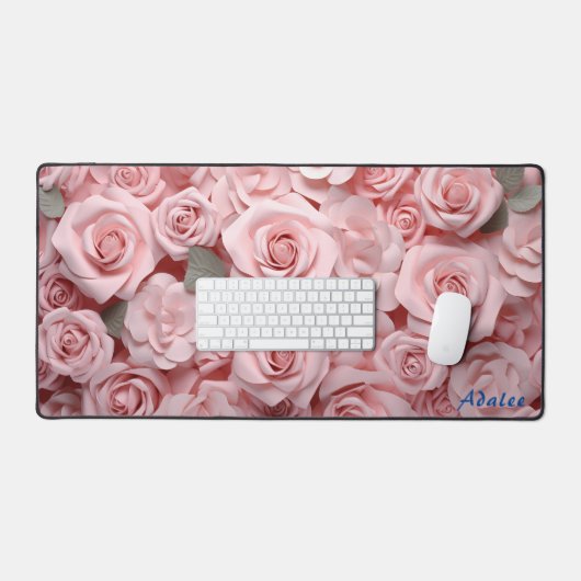 Gepersonaliseerde Roze Rozen Bloemen Desk Mat (Keyboard & Muis)