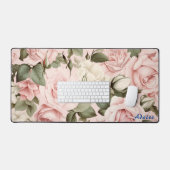 Gepersonaliseerde Roze Rozen Bloemen Desk Mat (Keyboard & Muis)