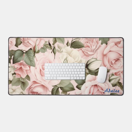 Gepersonaliseerde Roze Rozen Bloemen Desk Mat (Keyboard & Muis)