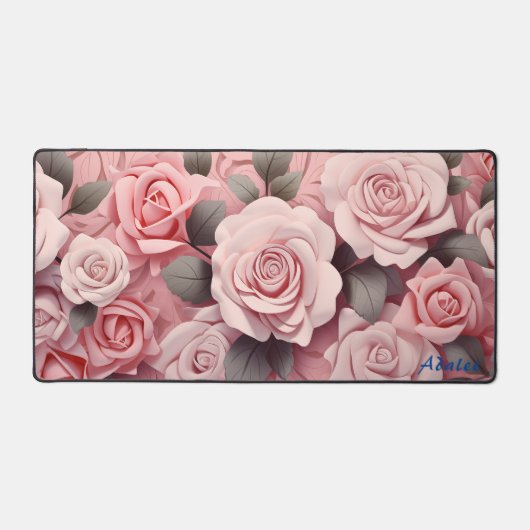 Gepersonaliseerde Roze Rozen Bloemen Desk Mat (Voorkant)